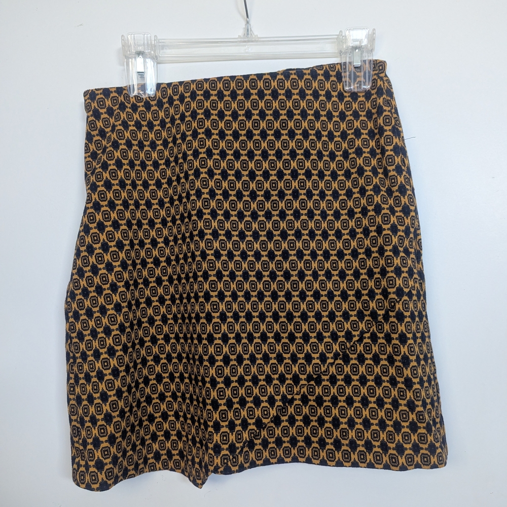 CAbi Black and Gold Patterned Pencil Skirt